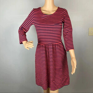 J. Crew Women's Size 4 Long Sleeve Striped Dress Pockets Navy/Coral